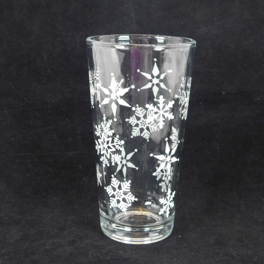 Lot of 2 KIG Indonesia 16 oz Glass Tumbler White Snowflake Pattern Vintage - Picture 9 of 11